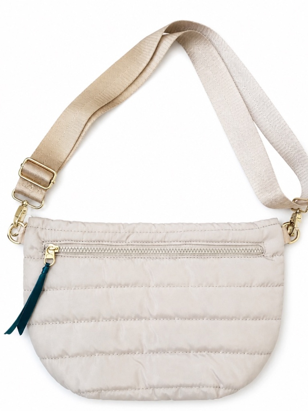 Beige Quilted Crossbody Bag with Gold Hardware